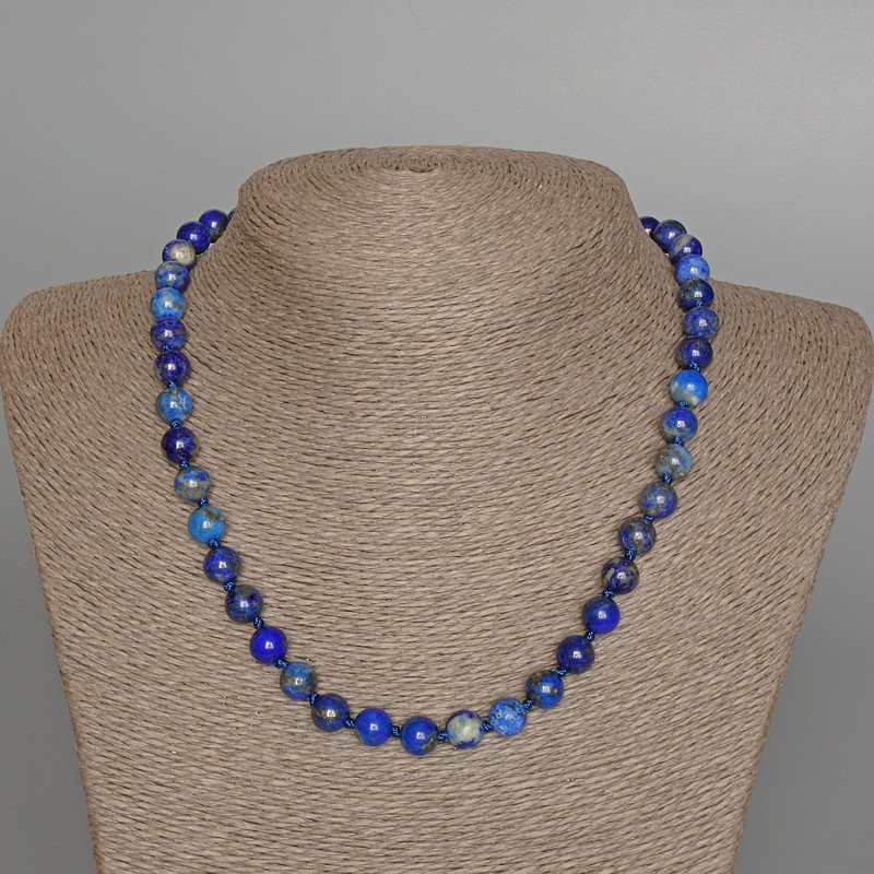 Collar de lapislázuli natural, bolas lisas de 8 mm, longitud 47 cm ±