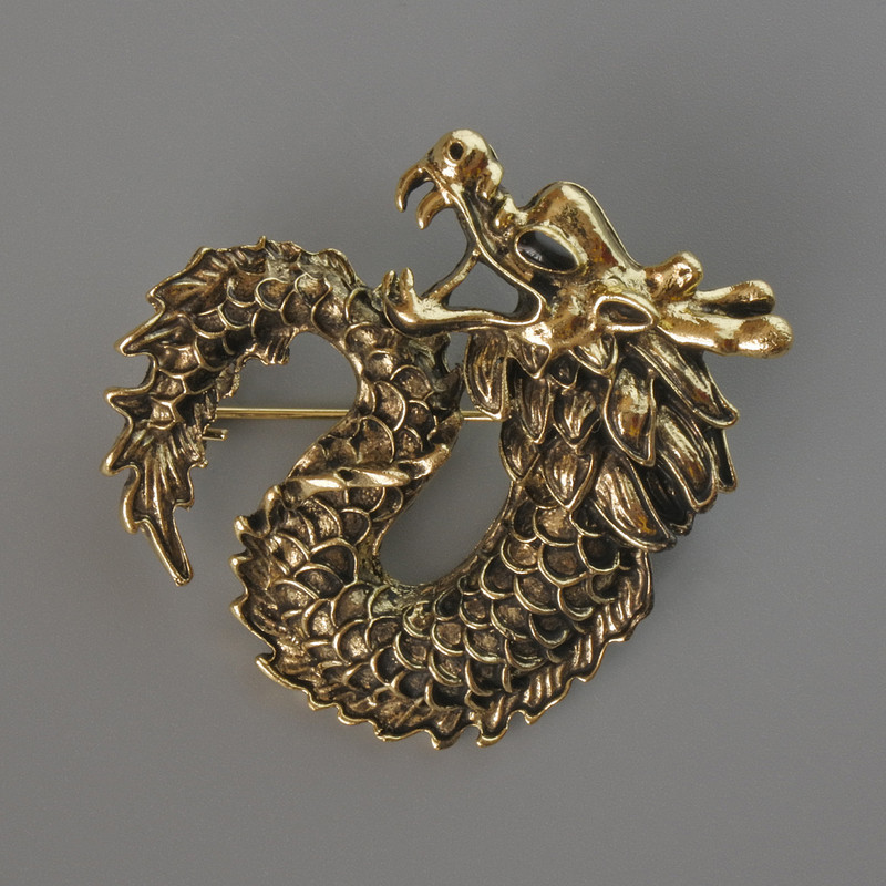 Broche-colgante Dragón dorado de metal 42×42 mm