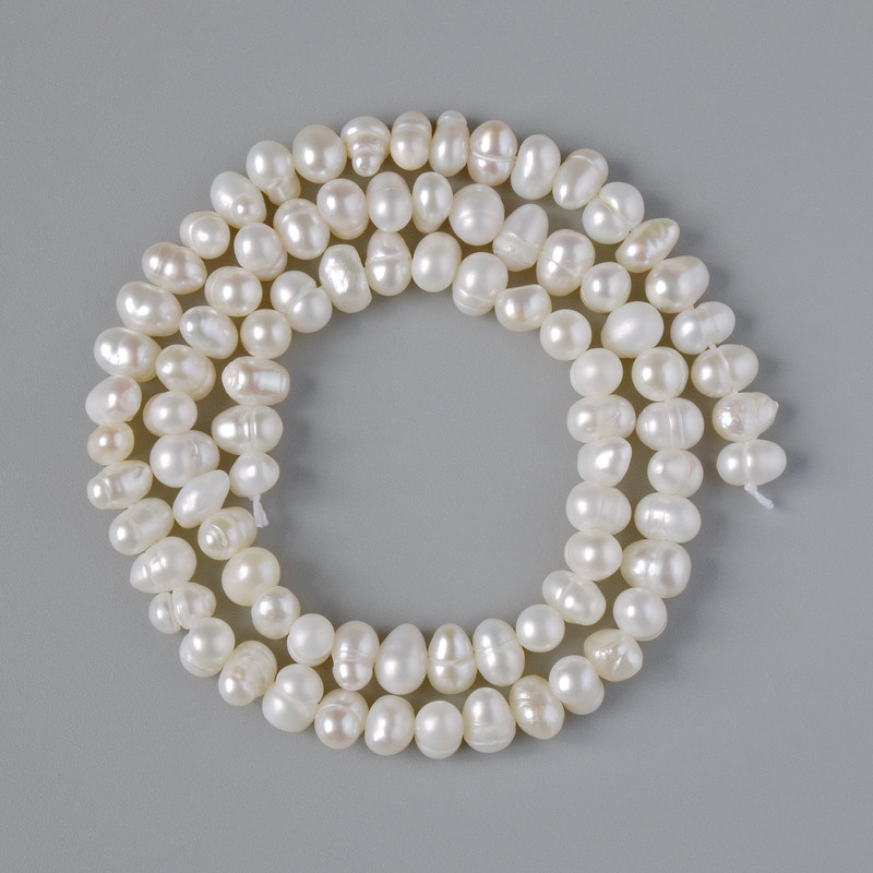 Cuentas de perlas de río texturizadas, diámetro 6×4,5 mm, longitud 35 cm en hilo