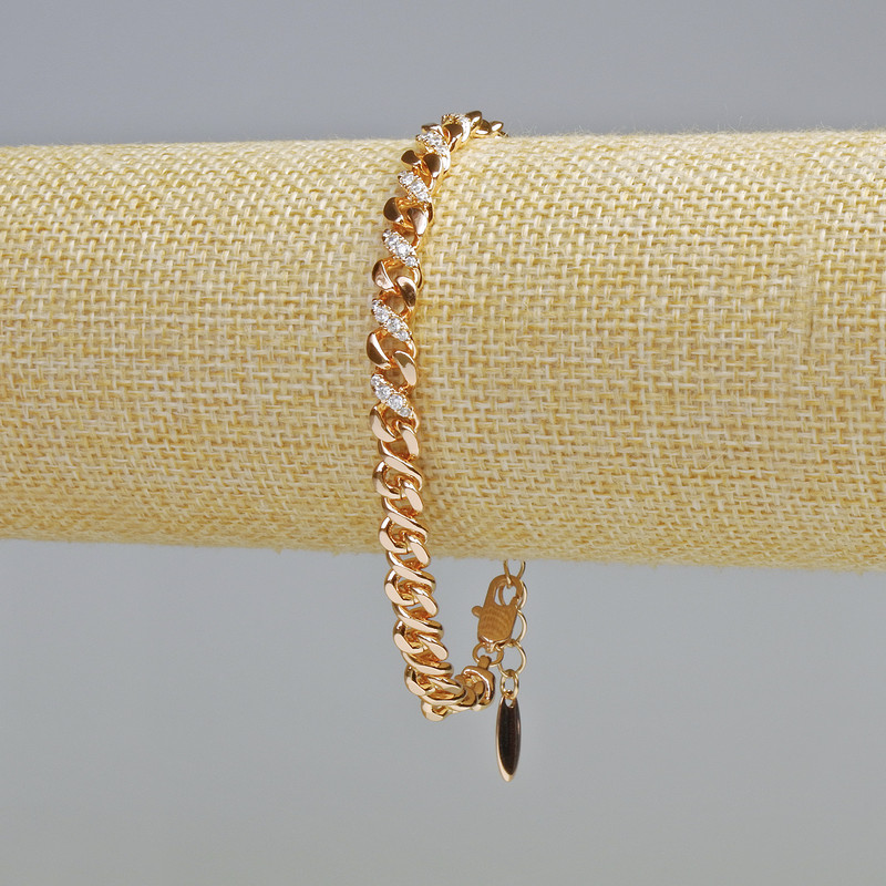 Pulsera Xuping con baño de oro 18K y cristales blancos, grosor 6 mm ±, longitud 17-21 cm ±