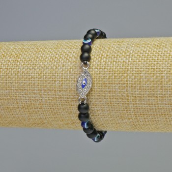 Pulsera de schungita (pieza) bolita lisa, diámetro 6 mm± (elástico), longitud 18 cm± con incrustaciones en forma de ojo