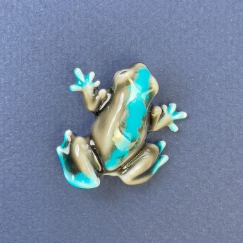 Broche 'Rana' color gris y azul, metal plateado 27×30 mm+