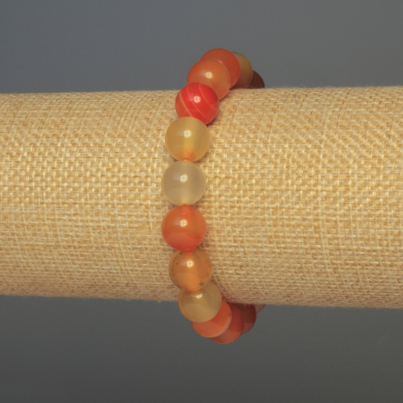 Pulsera de cornalina con bolas lisas, diámetro 10 mm ±, longitud 18 mm ±, elástica