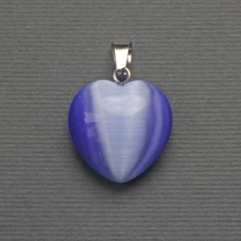 Colgante Corazón de Ojo de Gato violeta, metal plateado, diámetro 20×20 mm ±, longitud 30 mm ±