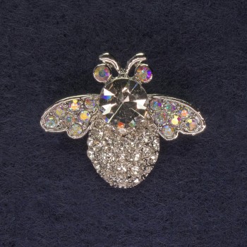 Broche 'Insecto' con strass iridiscentes y blancos, metal plateado, diámetro 28×23 mm +
