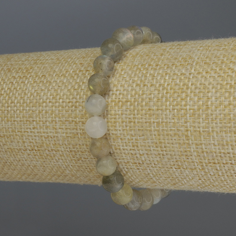 Pulsera de labradorita con bolas lisas, diámetro 7 mm, longitud 18 cm, elástica