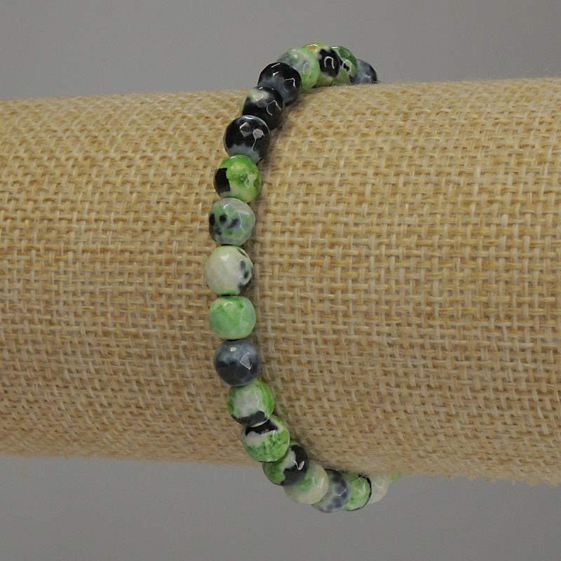Pulsera de ágata facetada, bolas de 6 mm, longitud 18 cm, elástica