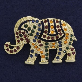 Broche con colgante «Elefante» con strass de colores surtidos, color dorado, 60×40 mm+