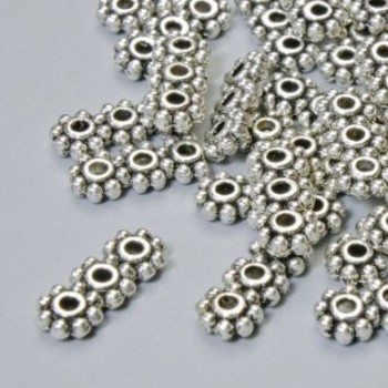 Espaciador de cuentas para 3 hilos, diámetro 15×6 mm, 5 mm ±, agujero de 2 mm, color plateado del metal, 22 uds ±