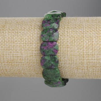 Pulsera de zoisita facetada, eslabón 14×10 mm, longitud 18 cm, elástica