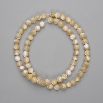 Cuentas beige de madreperla, bolas lisas, diámetro 6 mm, longitud 39 cm ± en hilo