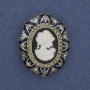 Broche de Camafeo Dama con strass, metal plateado, 32×25 mm +