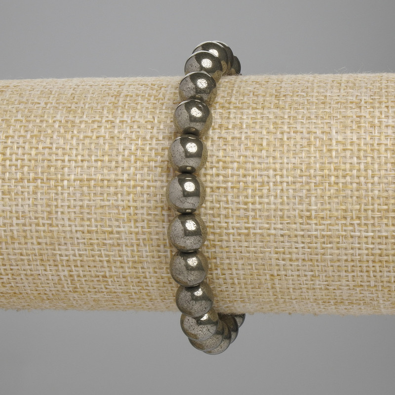 Pulsera de pirita, cuentas lisas de 8 mm, longitud 18 cm ±, elástico