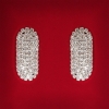 (45x25 mm) Aretes femeninos blancos con strass, metal claro, para bodas y eventos nocturnos, aretes tipo botón ovalados alargados