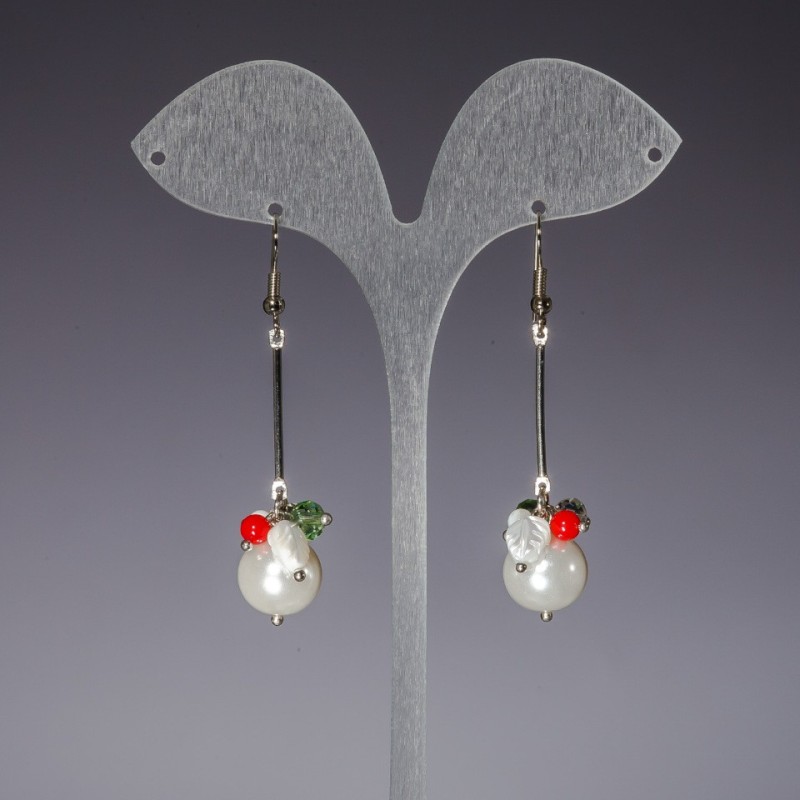 Pendientes largos de perlas con cristal checo multicolor, longitud 6 cm
