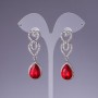 Pendientes con cristales rojos, longitud 5,5 cm, metal gris