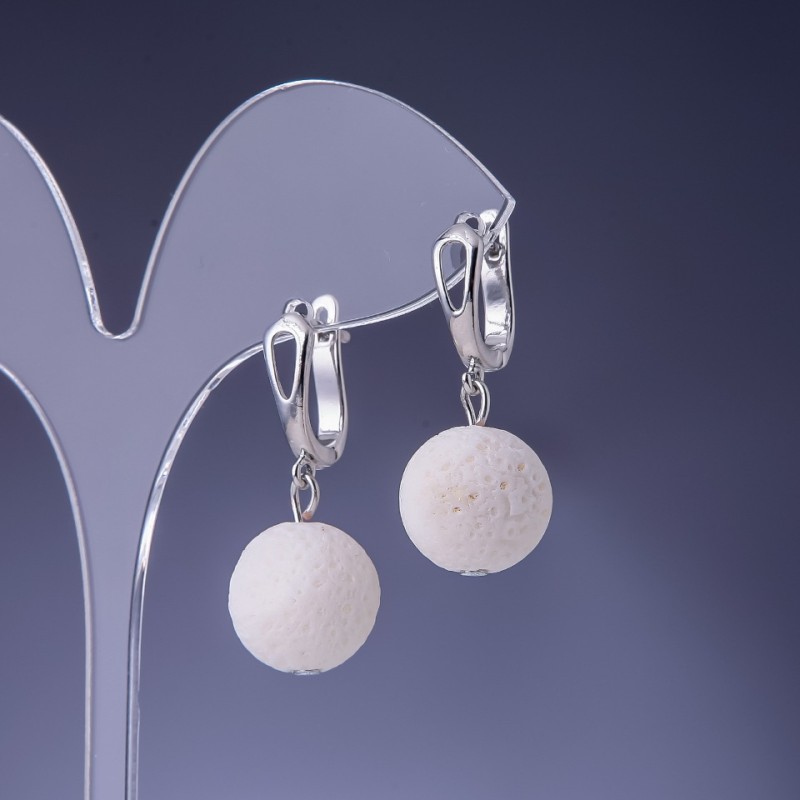 Pendientes de coral esponjoso blanco Elegante, diámetro 14 mm