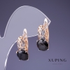 Pendientes Xuping circón negro 18x9 mm, baño de oro 18K
