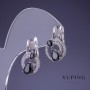 Pendientes Xuping 20×12 mm con rodio y piedra negra
