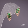 Pendientes Xuping con piedras verdes 16×9 mm, baño de oro de 18 quilates
