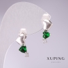 Pendientes Xuping guirnalda de corazones con piedras verdes 17x7 mm baño de rodio
