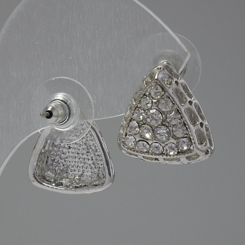 Pendientes de botón con strass blancos, 15 mm, metal plateado