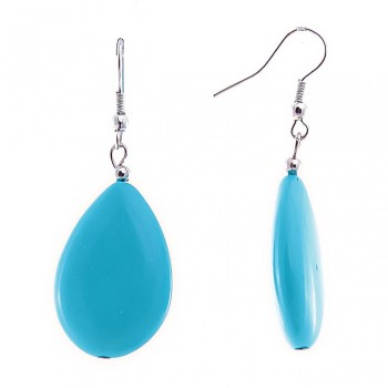 Pendientes colgantes con cabujones lisos en turquesa, forma de gota, 48×27 mm