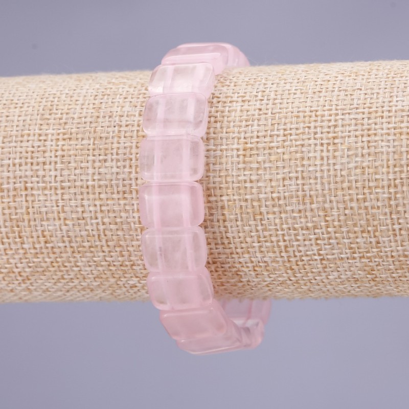 Pulsera de cuarzo rosa con eslabones de 10×14 mm (±) con elástico