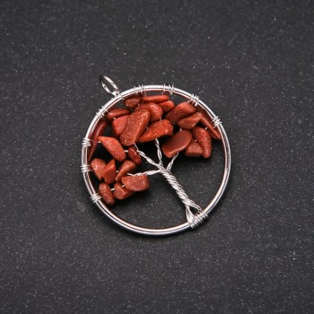 Colgante "Árbol de la felicidad" con aventurina Arena Dorada, diámetro 30 mm