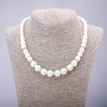 Collar perlado (acrílico) marfil con incrustaciones de rondel, diámetro 8-12 mm, longitud 42-48 cm