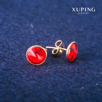Pendientes tipo botón Xuping con cristales Swarovski color rojo, diámetro 10 mm, baño en oro de 18K