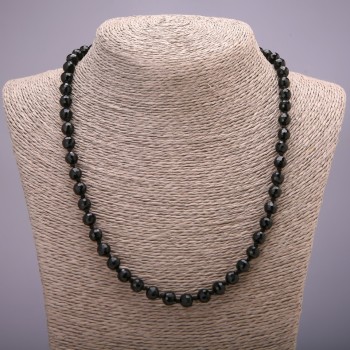 Collar 'Ágata' (artificial) de vidrio negro checo facetado, bolita de 8 mm de diámetro, longitud 45 cm