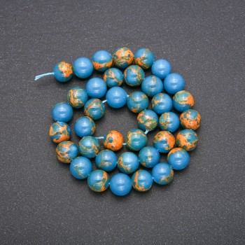 Cuentas azules de varisita, bolas lisas, hilo de 36 cm, diámetro 10 mm (±)