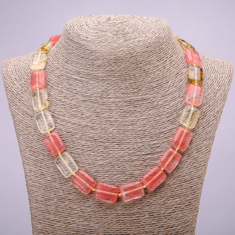 Collar de calcedonia natural, rectangular, 13×18 mm, longitud 48 cm