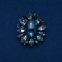 Broche Flor de ágata cabujón 50x43 mm, color azul y gris, metal plateado