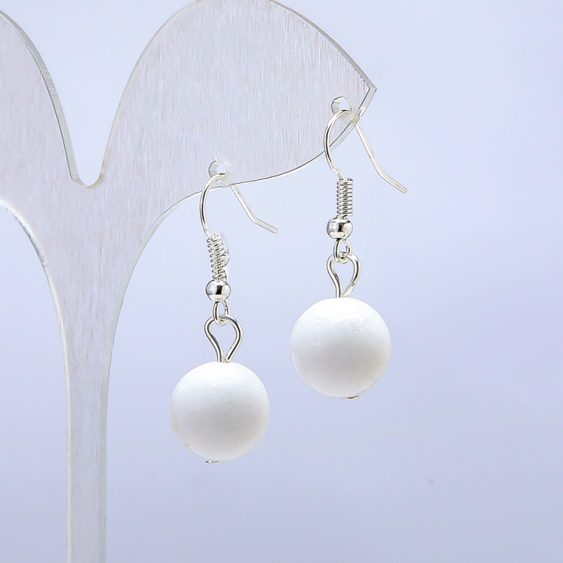 Pendientes de ágata blanca, diámetro 12 mm ±, longitud 3 cm ±