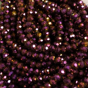 Cuentas de cristal checo en hilo con acabado ciruela y brillo gasolina, rondel facetado, diámetro 6x4,5 mm + -, longitud 38-40 cm +
