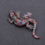 Broche Lagartija con strass multicolor, 62×28 mm, metal gris
