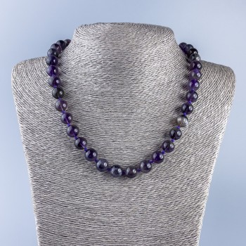 Collar de amatista con cuentas naturales, bolas lisas, diámetro 10 mm ±, longitud 49 cm ±