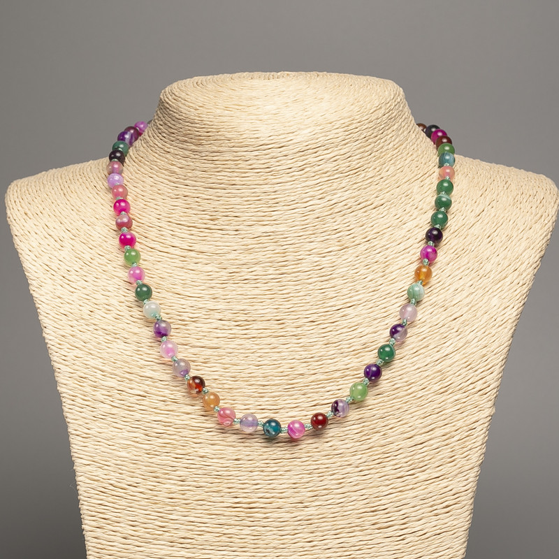Collar de ágata multicolor con cuentas lisas de 6 mm, longitud 47 cm +