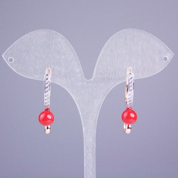 Pendientes Xuping con baño de oro 18K, con una cuenta roja y cristales blancos, diámetro 30×8 mm+