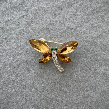 Broche mariposa con cristales amarillos y blancos, metal dorado 20×28 mm+