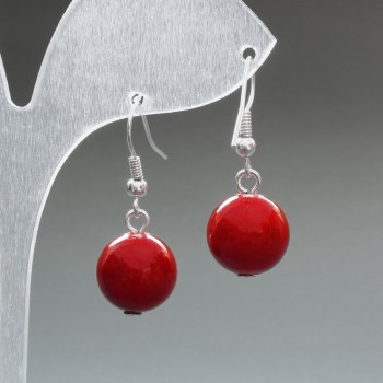 Aretes de coral (prensado) bola lisa, diámetro 12 mm ±, longitud 33 mm ±