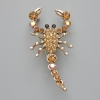 Broche-colgante Escorpión con strass amarillos y strass camaleón, metal dorado 28×54 mm